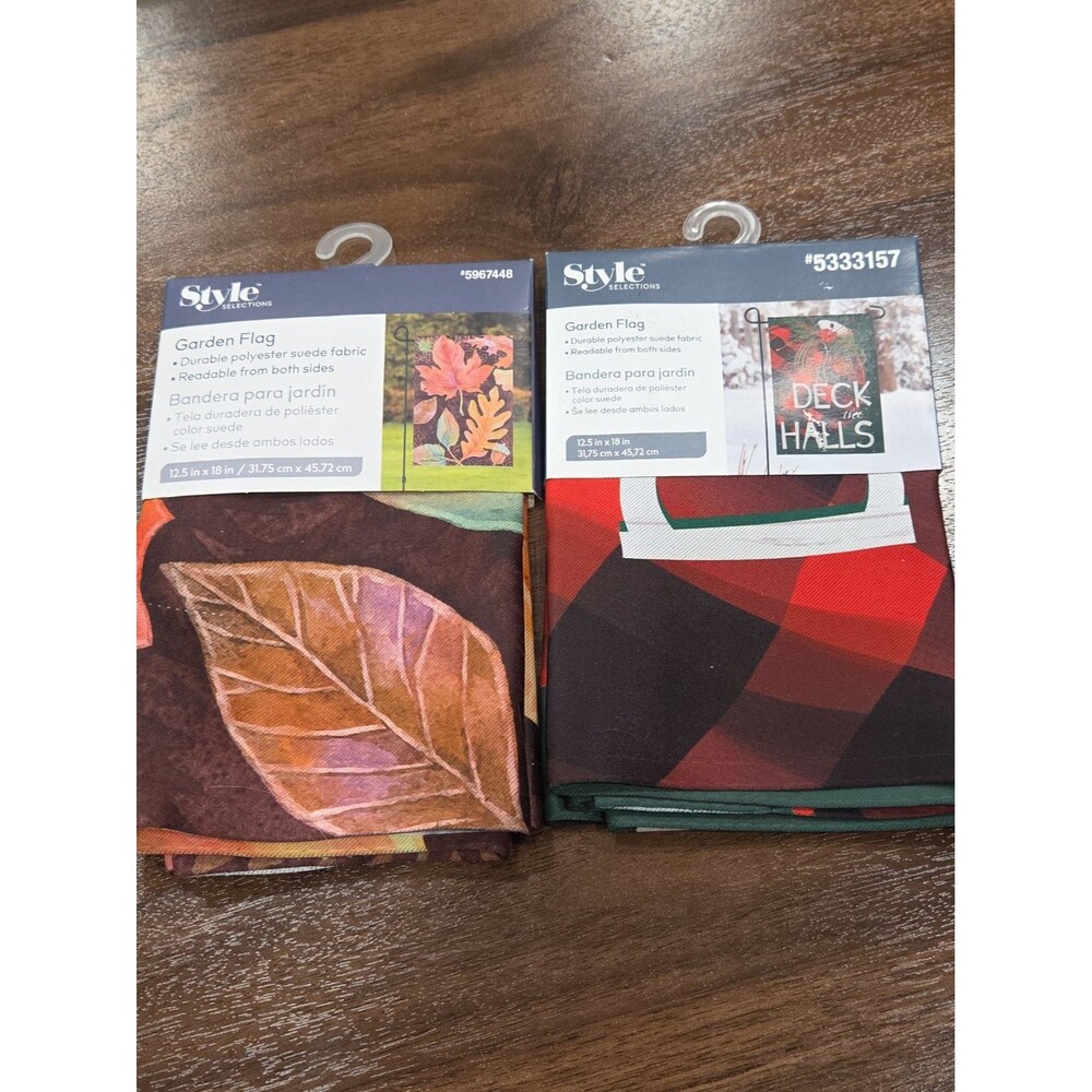 2 Seasonal Garden Flags NWT Fall Autumn Leaves Holiday Christmas Lawn December
